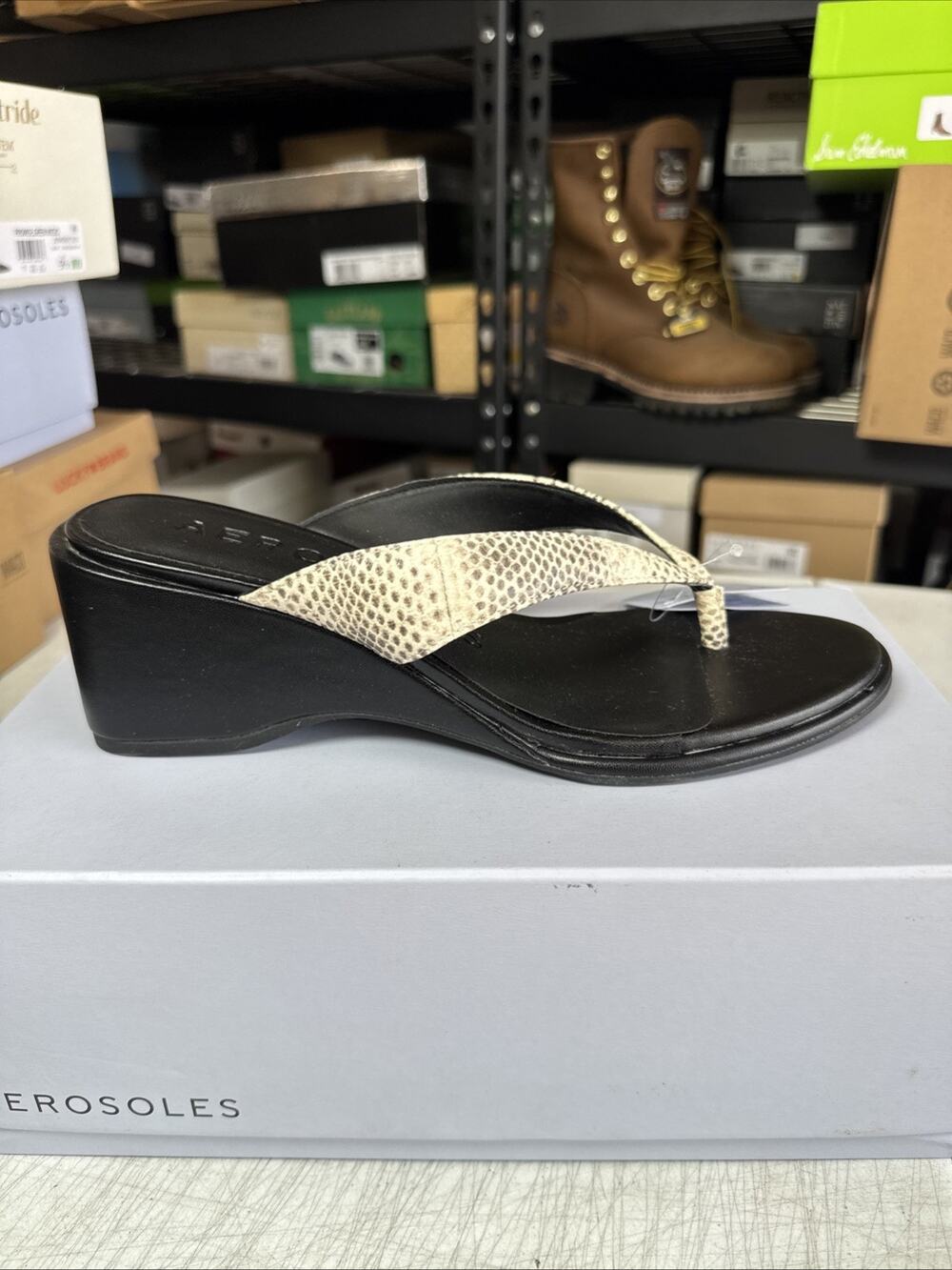 Women's 9.5 Aerosoles NERO Wedge Sandal, ROCCIA SNAKE PRINT